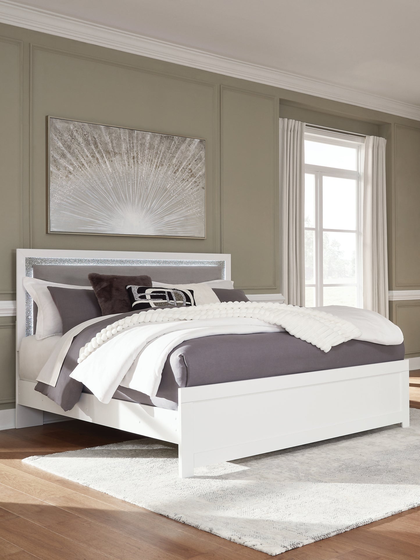 Orange Furniture Outlet - Ashley Furniture - Maeling Bedroom - King Upholstered Panel Bed / White - PCB1119B4