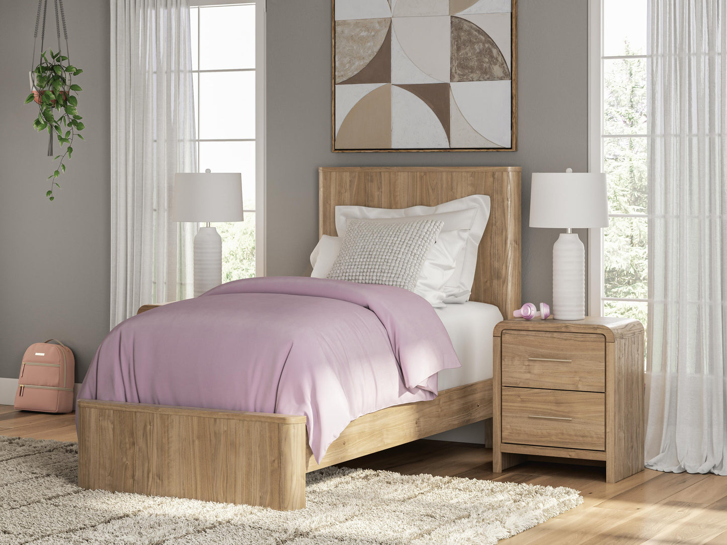 Orange Furniture Outlet - Ashley Furniture - Gramburg Bedroom - Twin Panel Platform Bed / Warm Natural Brown - PCB1121B8