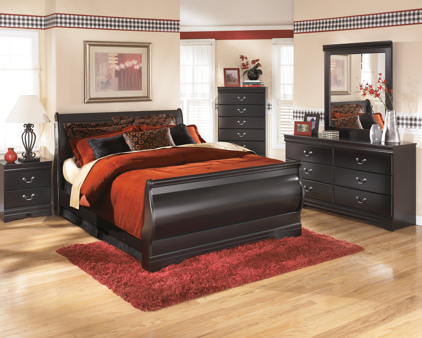 Orange Furniture Outlet - Ashley Furniture - Huey Vineyard Bedroom - Queen Sleigh Bed / Black - B128B4