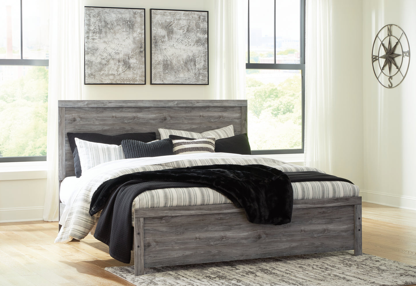Orange Furniture Outlet - Ashley Furniture - Bronyan Bedroom - King Panel Bed / Dark Gray - B1290B4