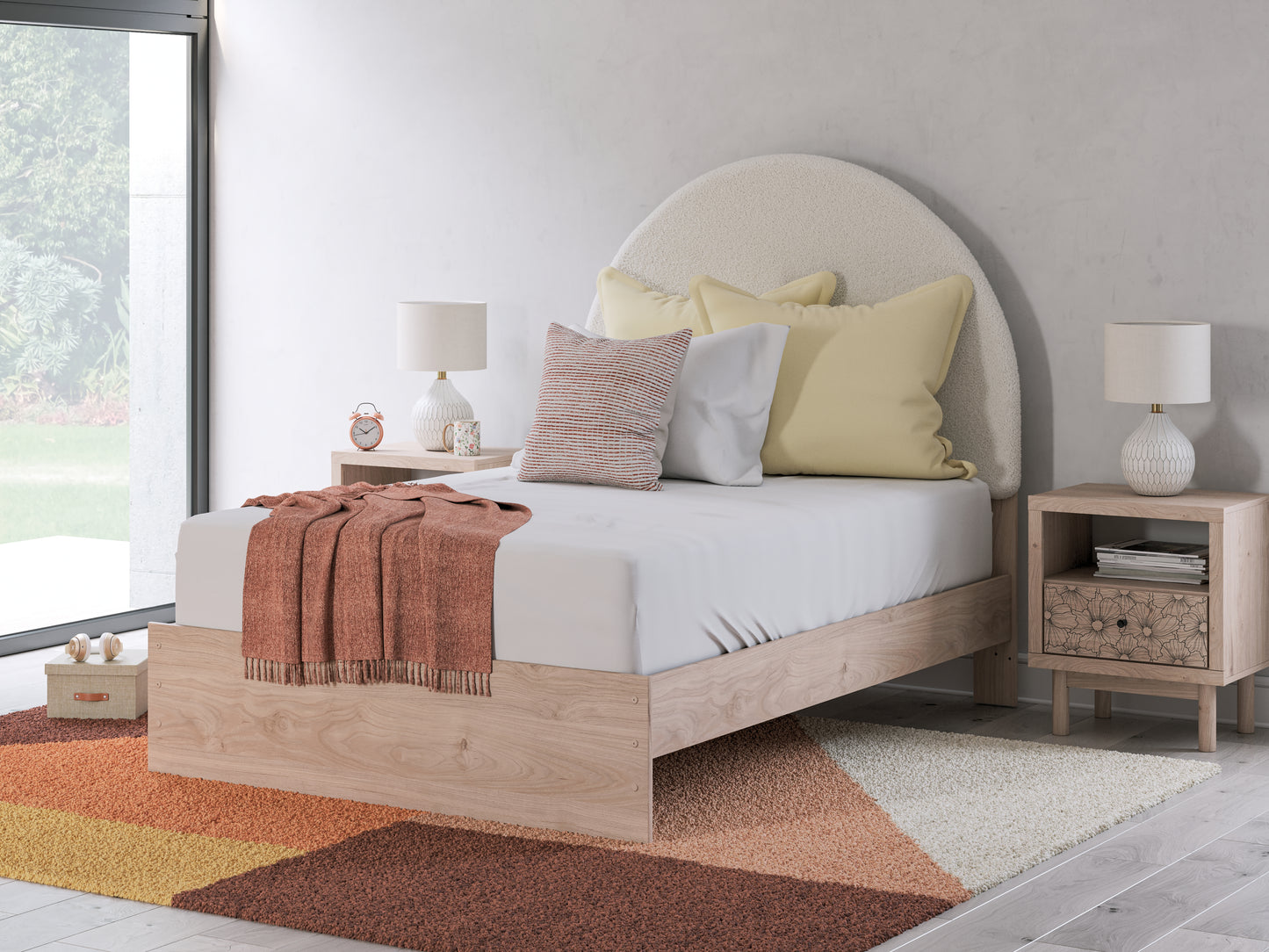 Orange Furniture Outlet - Ashley Furniture - Arloster Bedroom - Full Upholstered Panel Bed / Tan/White - PCB1566B3