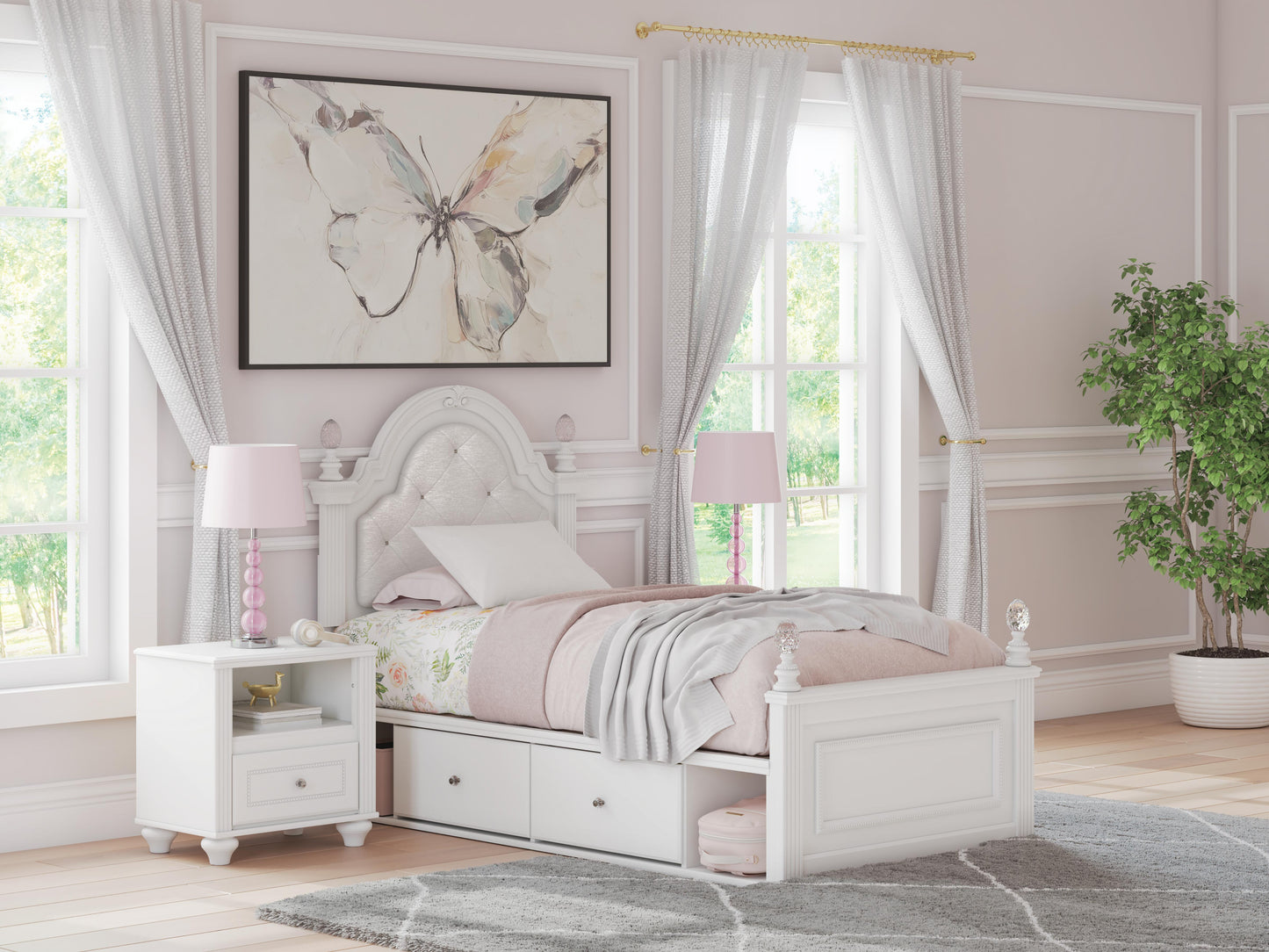 Orange Furniture Outlet - Ashley Furniture - Kozlani Bedroom - Twin Upholstered Panel Bed with Storage / White - PCB1819B17