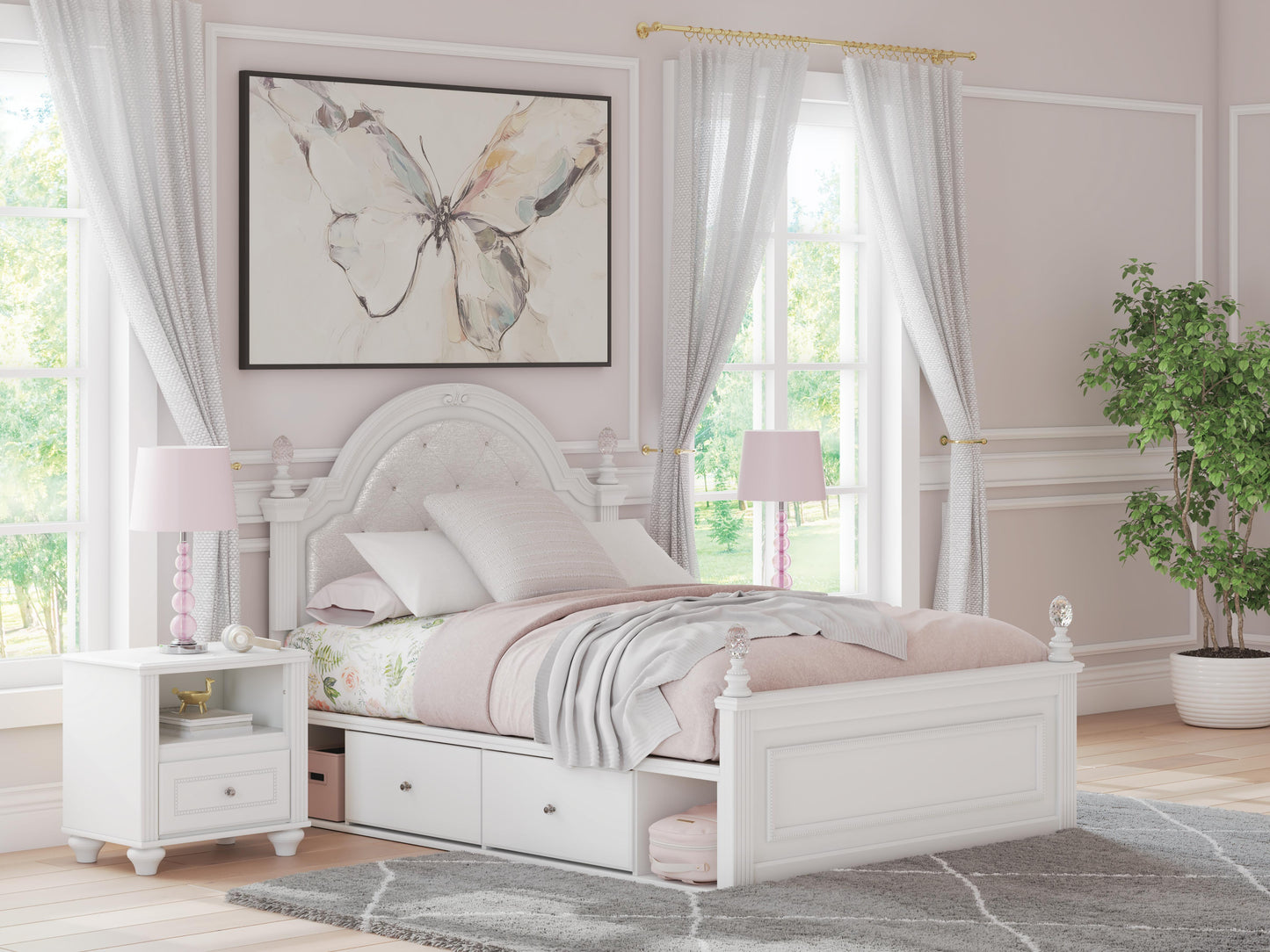 Orange Furniture Outlet - Ashley Furniture - Kozlani Bedroom - Full Upholstered Panel Bed with Storage / White - PCB1819B18