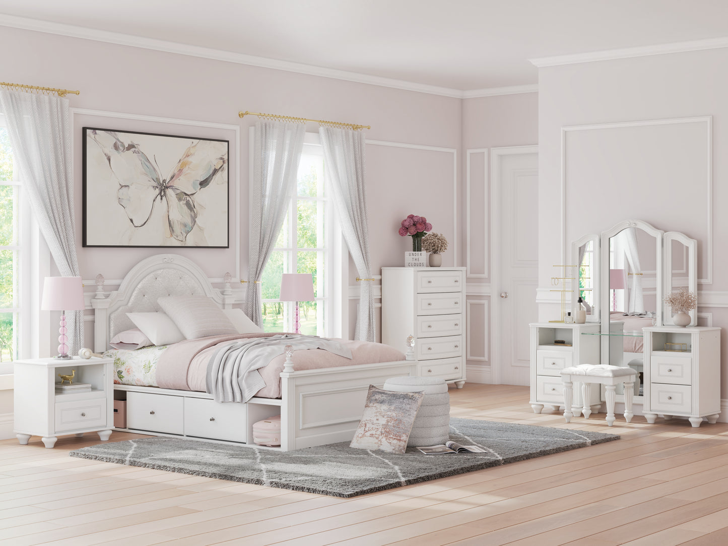 Orange Furniture Outlet - Ashley Furniture - Kozlani Bedroom - Full Upholstered Panel Storage Bed / White - PCB1819B10