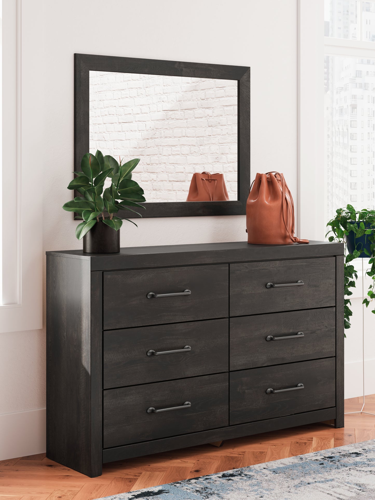 Orange Furniture Outlet - Ashley Furniture - Hollivern Bedroom - Dresser and Mirror / Dark Gray - PCB2108B1
