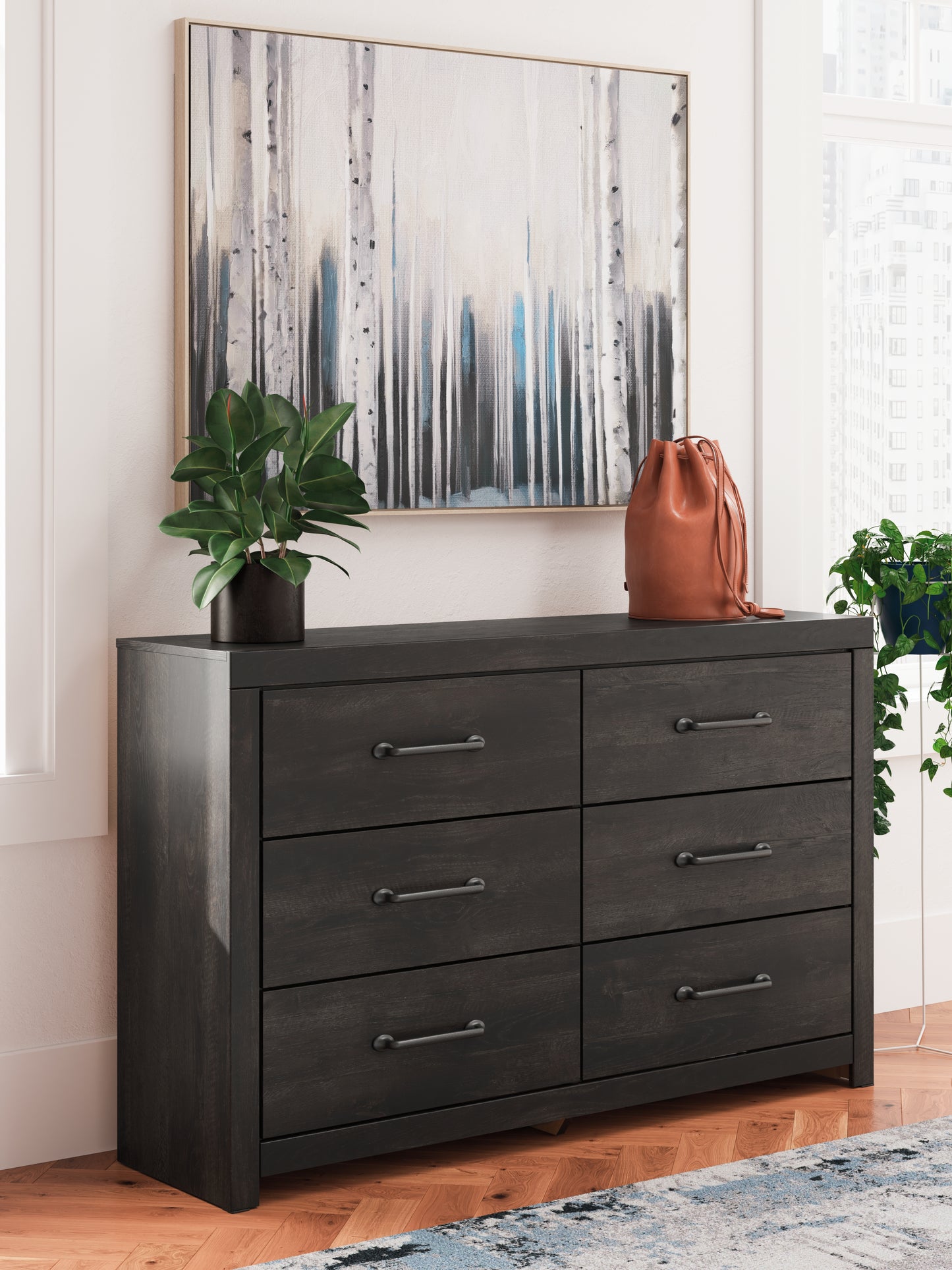 Orange Furniture Outlet - Ashley Furniture - Hollivern Bedroom - Six Drawer Dresser / Dark Gray - PCB2108-31