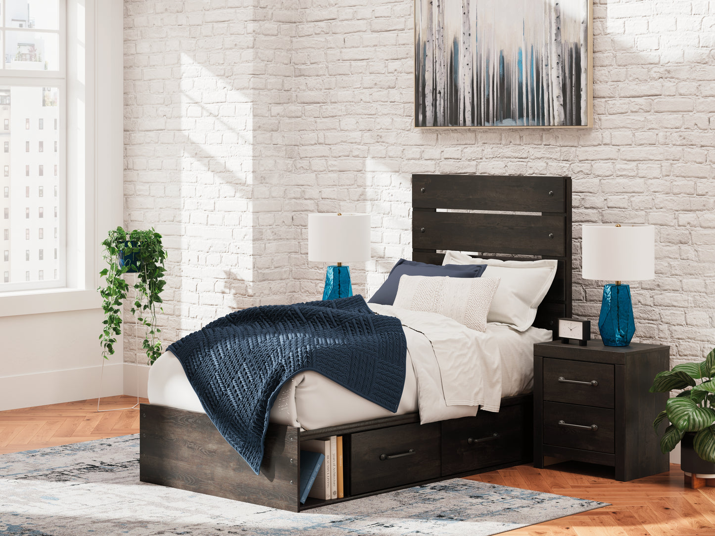 Orange Furniture Outlet - Ashley Furniture - Hollivern Bedroom - Twin Panel Storage Bed / Dark Gray - PCB2108B17