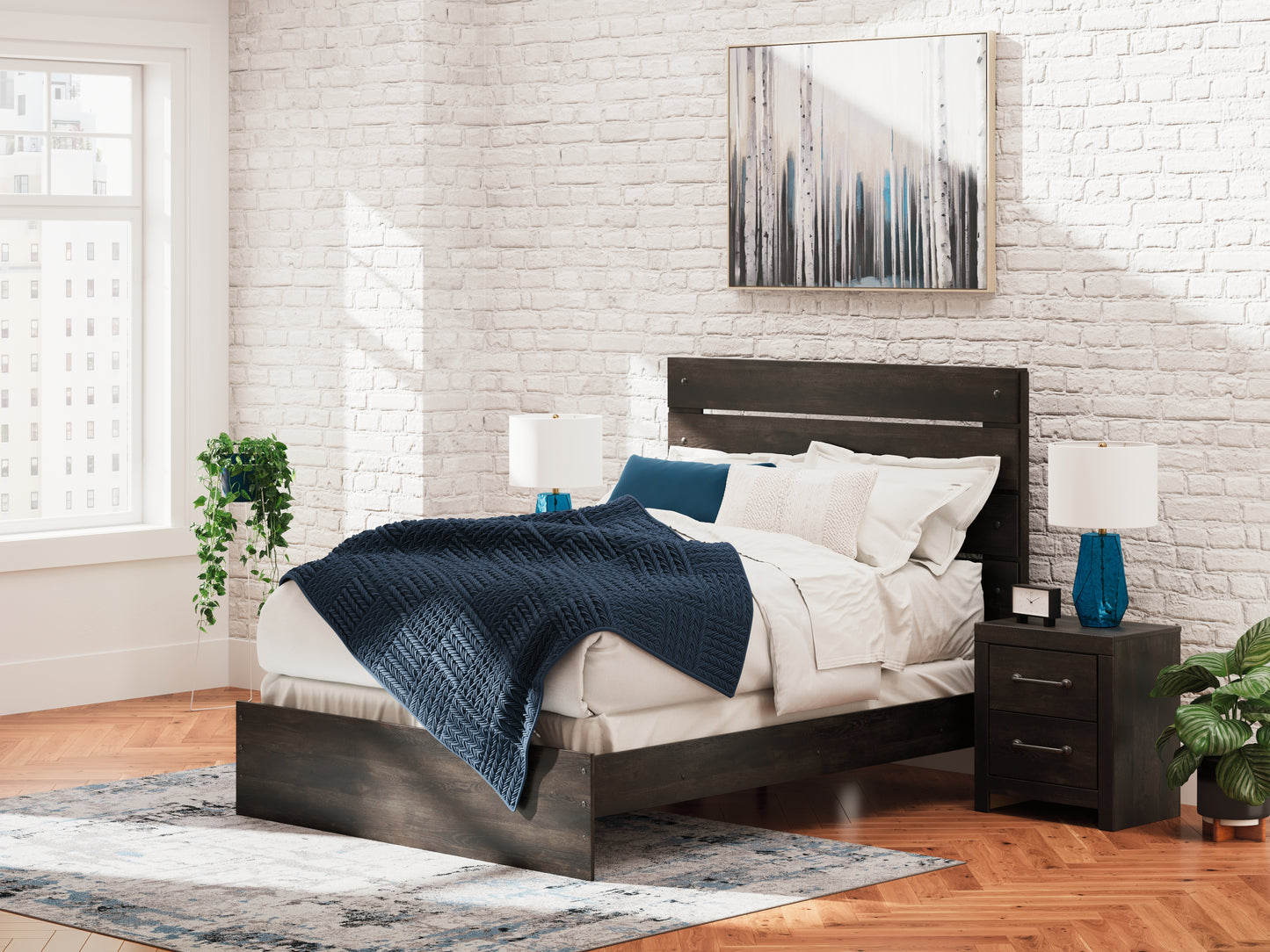 Orange Furniture Outlet - Ashley Furniture - Hollivern Bedroom - Queen Panel Bed / Dark Gray - PCB2108B2