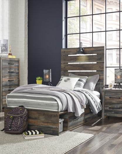 Orange Furniture Outlet - Ashley Furniture - Drystan Bedroom - Twin Panel Bed with 2 Storage Drawers / Multi - B211B8