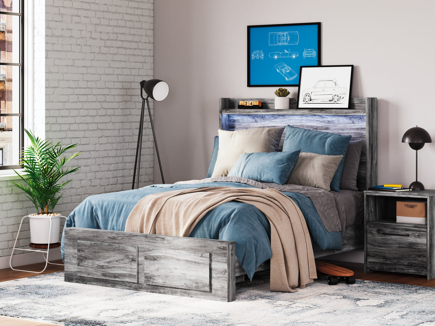 Orange Furniture Outlet - Ashley Furniture - Baystorm Bedroom - Full Panel Bed with 2 Storage Drawers / Gray - B221B34