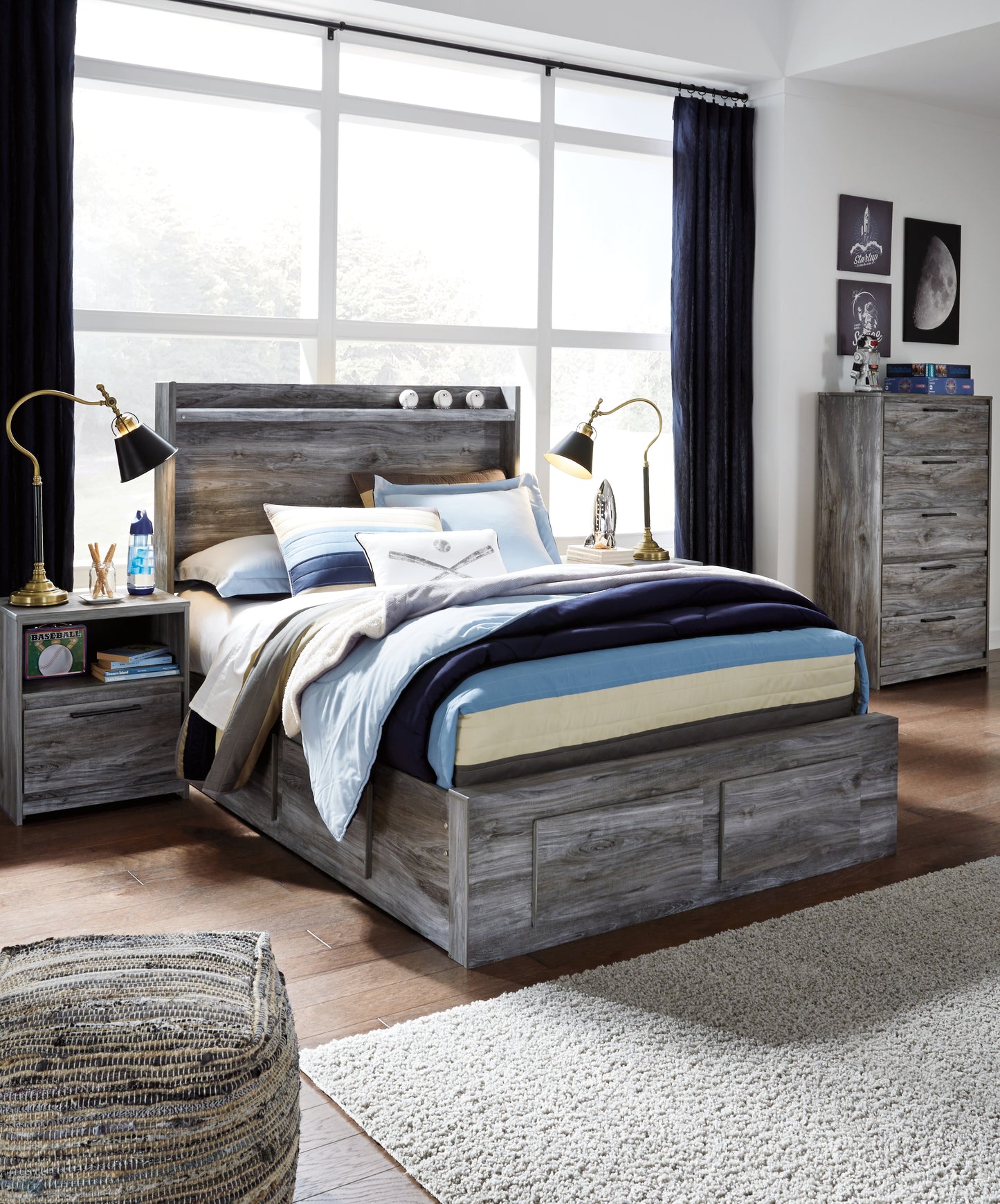 Orange Furniture Outlet - Ashley Furniture - Baystorm Bedroom - Full Panel Bed with 6 Storage Drawers / Gray - B221B27