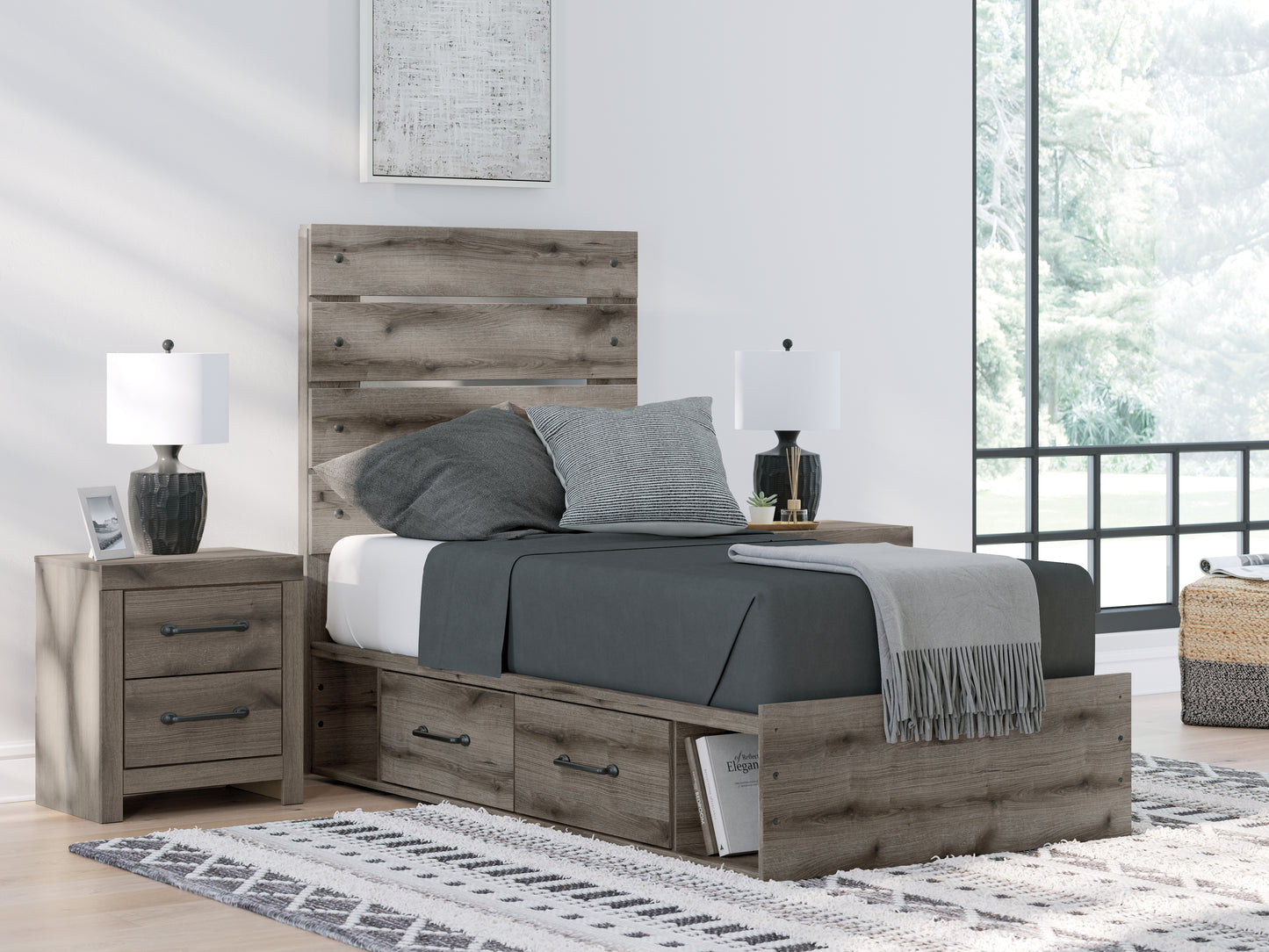 Orange Furniture Outlet - Ashley Furniture - Graystorm Bedroom - Twin Panel Storage Bed / Brown Gray - PCB2405B18