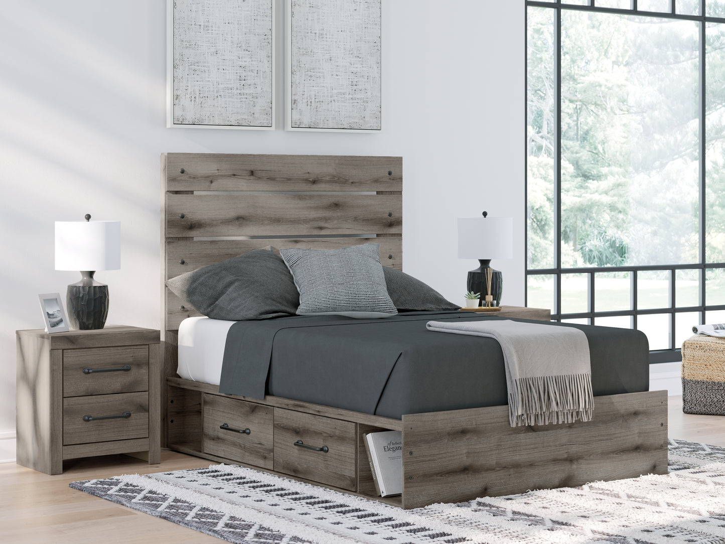 Orange Furniture Outlet - Ashley Furniture - Graystorm Bedroom - Full Panel Storage Bed / Brown Gray - PCB2405B16
