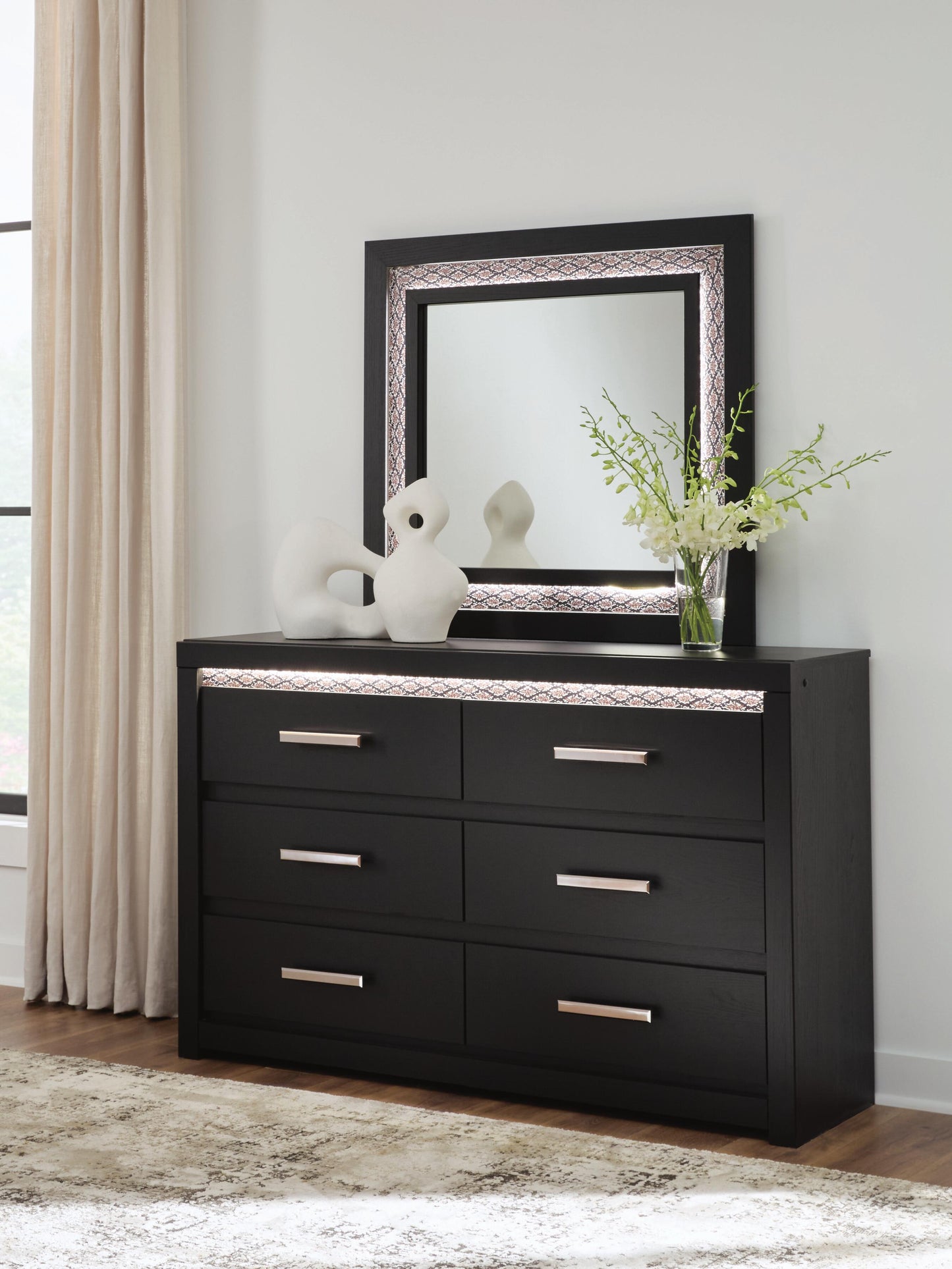 Orange Furniture Outlet - Ashley Furniture - Shoralli Bedroom - Dresser and Mirror / Black - B2611B1
