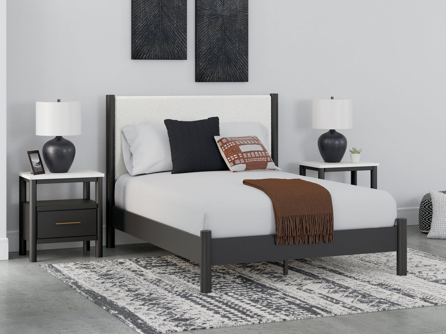 Orange Furniture Outlet - Ashley Furniture - Cadmori Bedroom - Queen Upholstered Panel Bed / Black/White - B2616B2