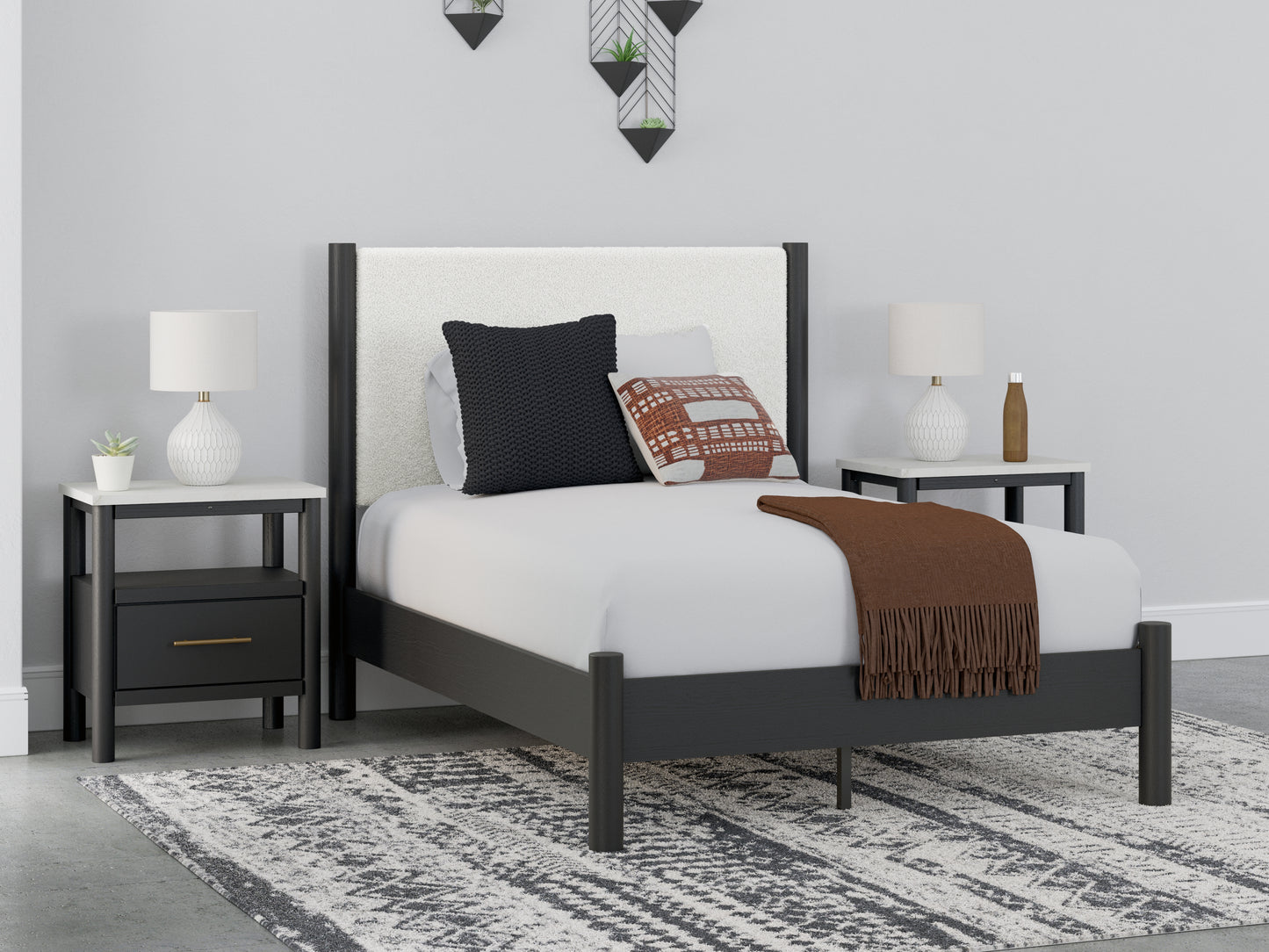 Orange Furniture Outlet - Ashley Furniture - Cadmori Bedroom - Full Upholstered Panel Bed / Black/White - B2616B3