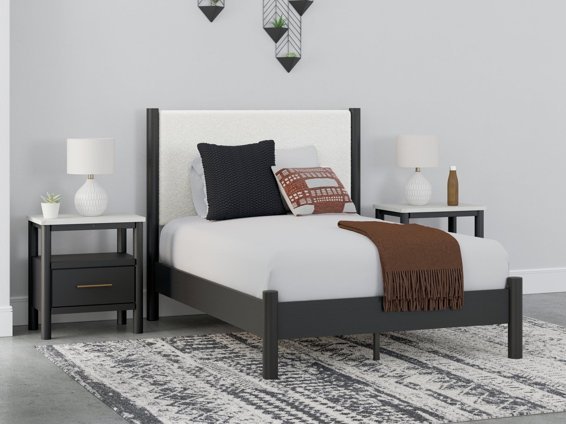 Orange Furniture Outlet - Ashley Furniture - Cadmori Bedroom - Full Upholstered Panel Bed / Black/White - B2616B3