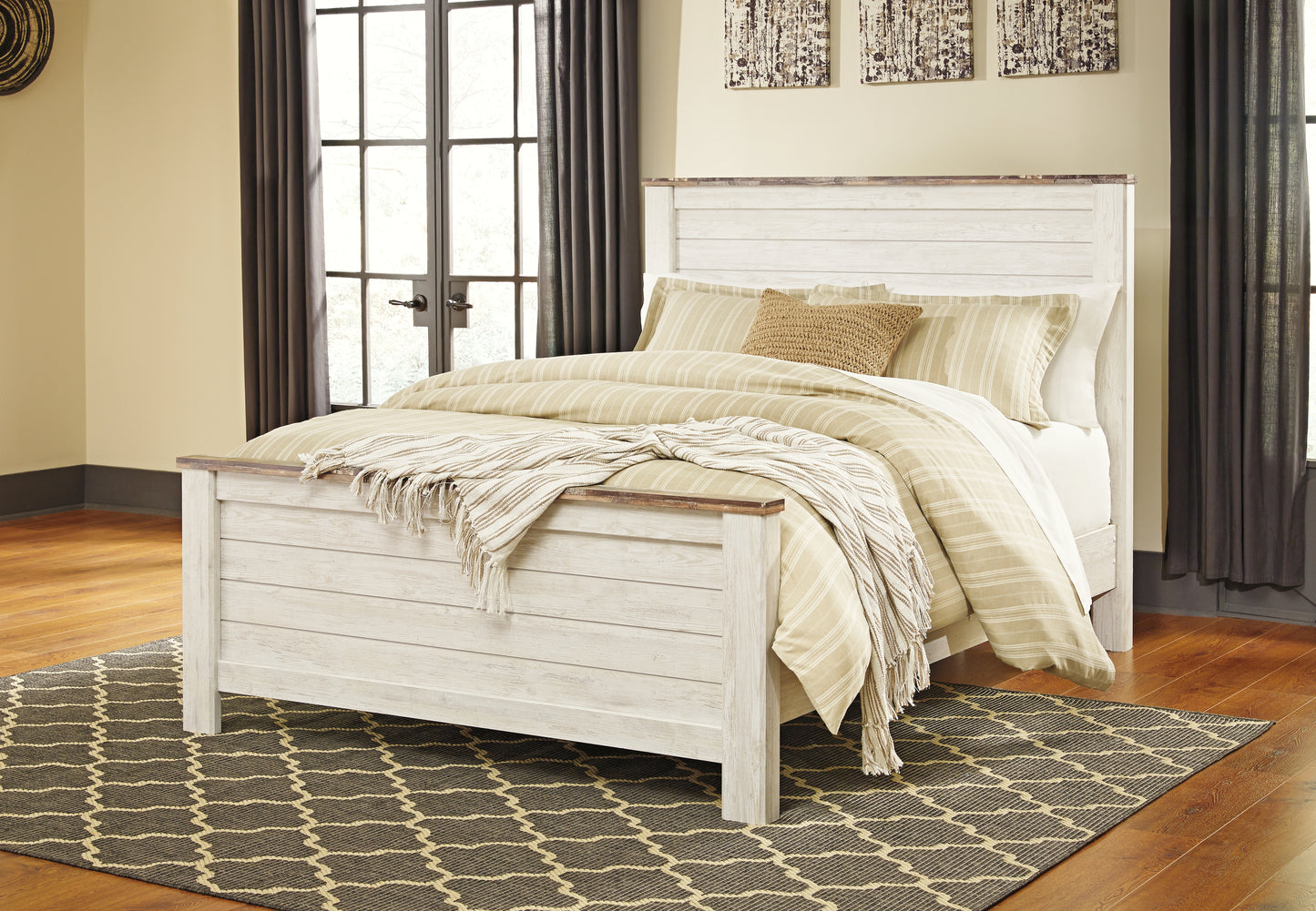 Orange Furniture Outlet - Ashley Furniture - Willowton Bedroom - King Panel Bed / Whitewash - B267B10