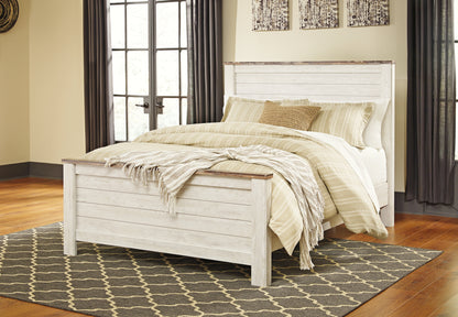 Orange Furniture Outlet - Ashley Furniture - Willowton Bedroom - King Panel Bed / Whitewash - B267B10