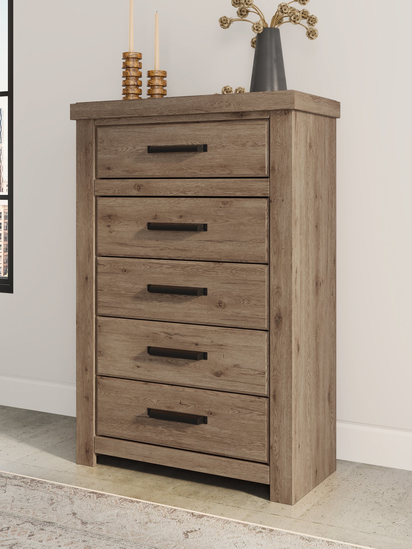 Orange Furniture Outlet - Ashley Furniture - Oliandon Bedroom - Five Drawer Chest / Light Brown - PCB2844-46