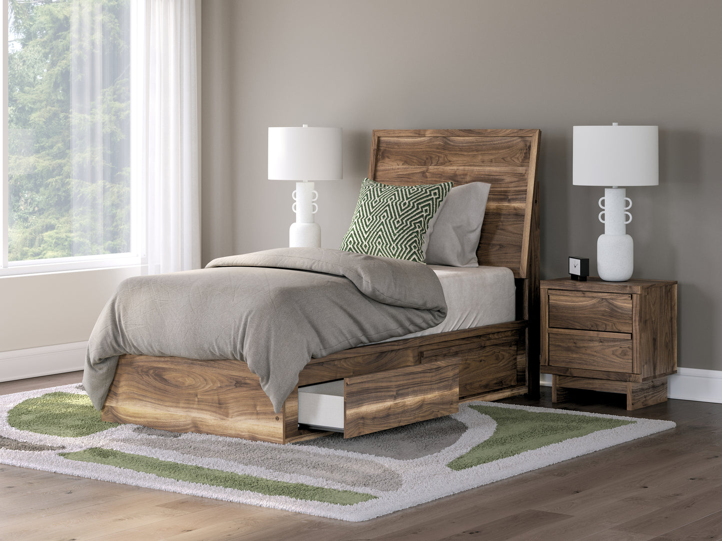 Orange Furniture Outlet - Ashley Furniture - Chirason Bedroom - Twin Panel Bed with Storage / Brown - PCB3367B27
