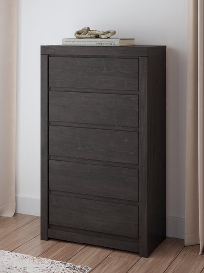 Orange Furniture Outlet - Ashley Furniture - Fraluna Bedroom - Five Drawer Chest / Charcoal - PCB3370-46