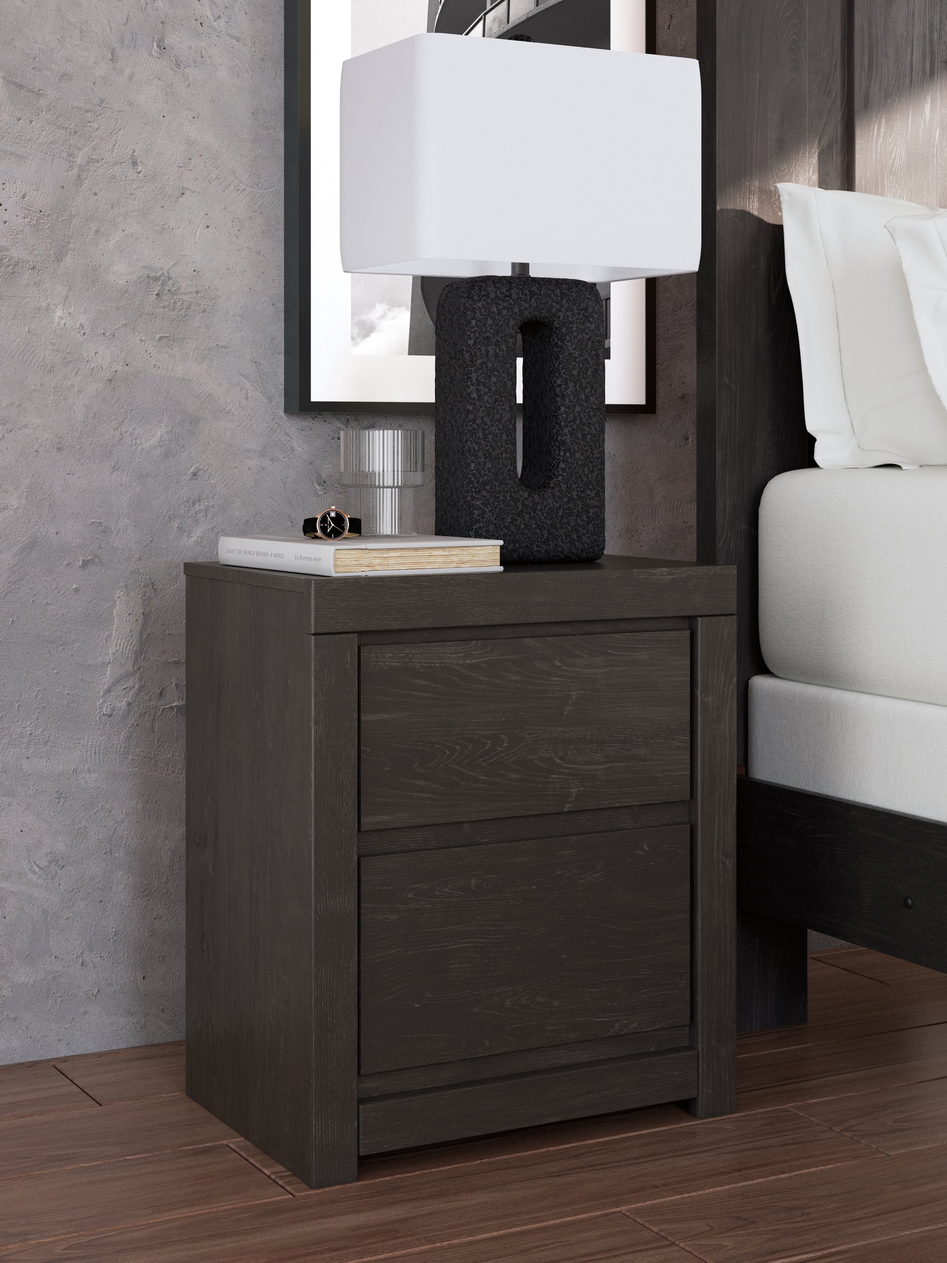 Orange Furniture Outlet - Ashley Furniture - Fraluna Bedroom - Two Drawer Night Stand / Charcoal - PCB3370-92