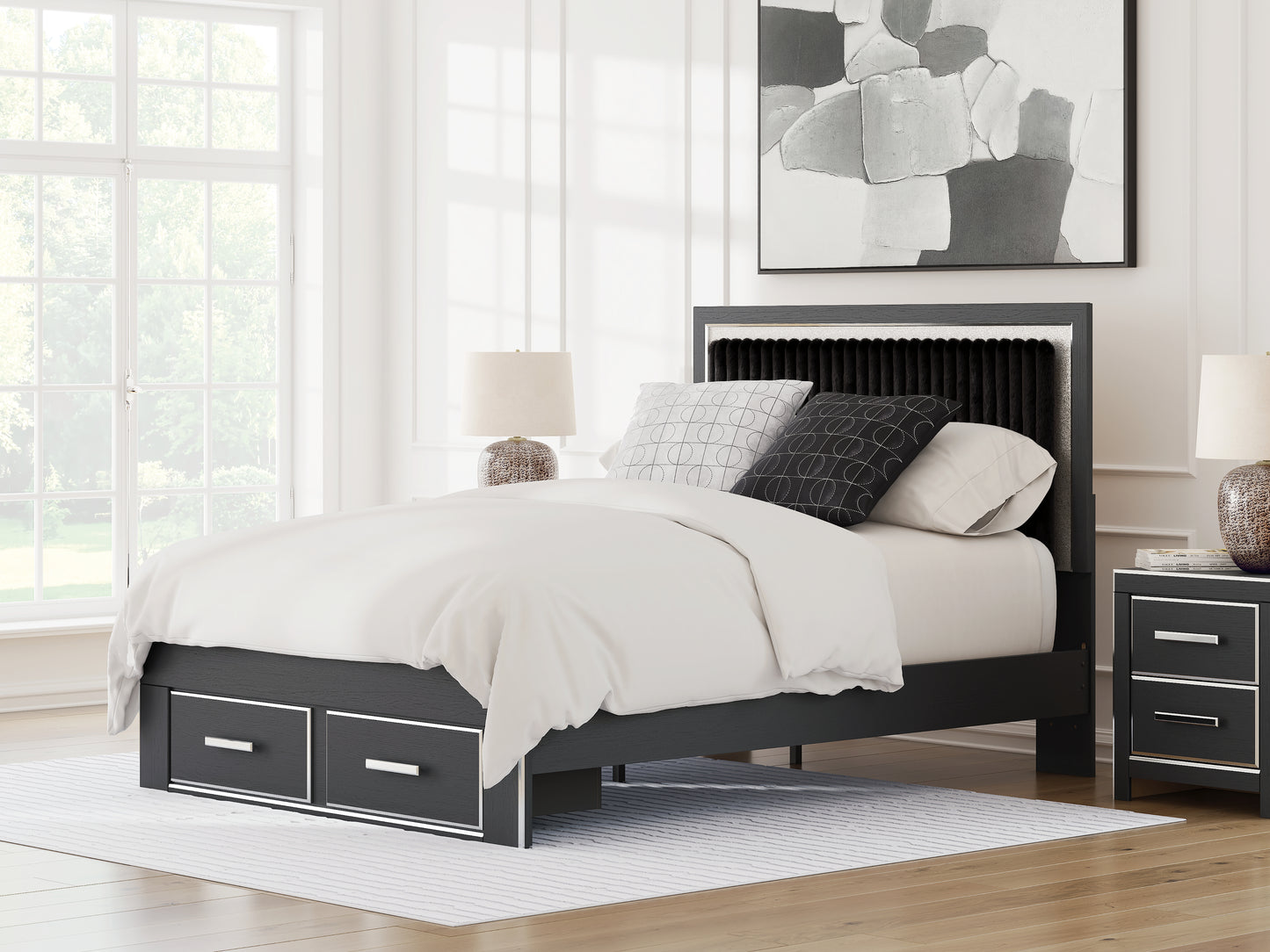 Orange Furniture Outlet - Ashley Furniture - Zuraleus Bedroom - Queen Upholstered Panel Storage Bed / Black - PCB3380B4