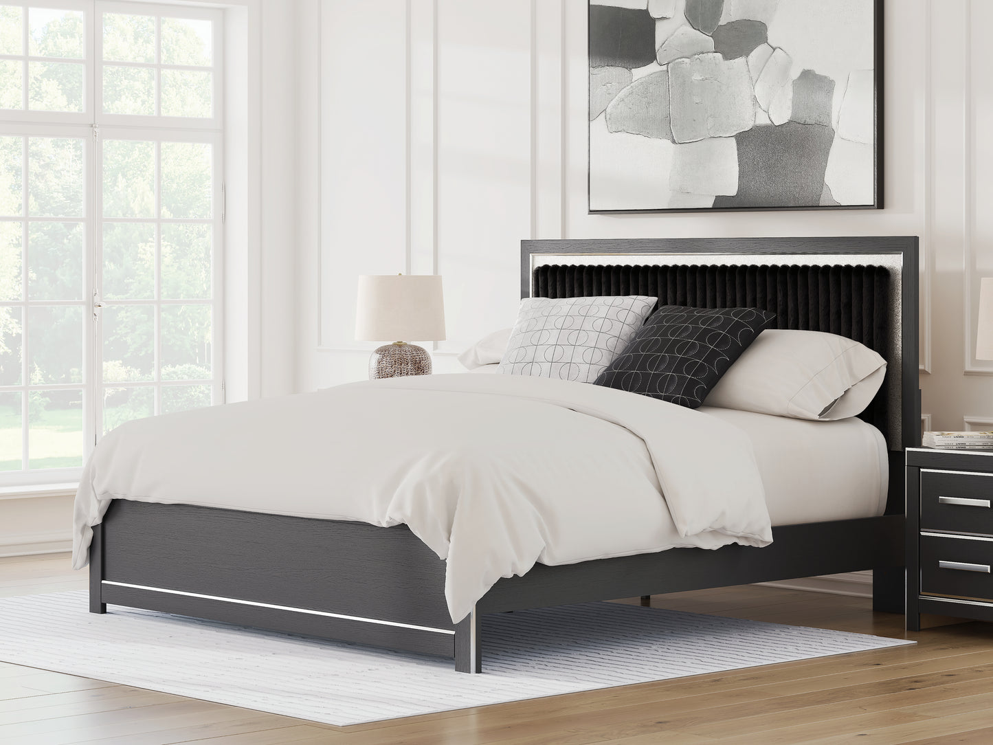 Orange Furniture Outlet - Ashley Furniture - Zuraleus Bedroom - King Upholstered Platform Bed / Black - PCB3380B10