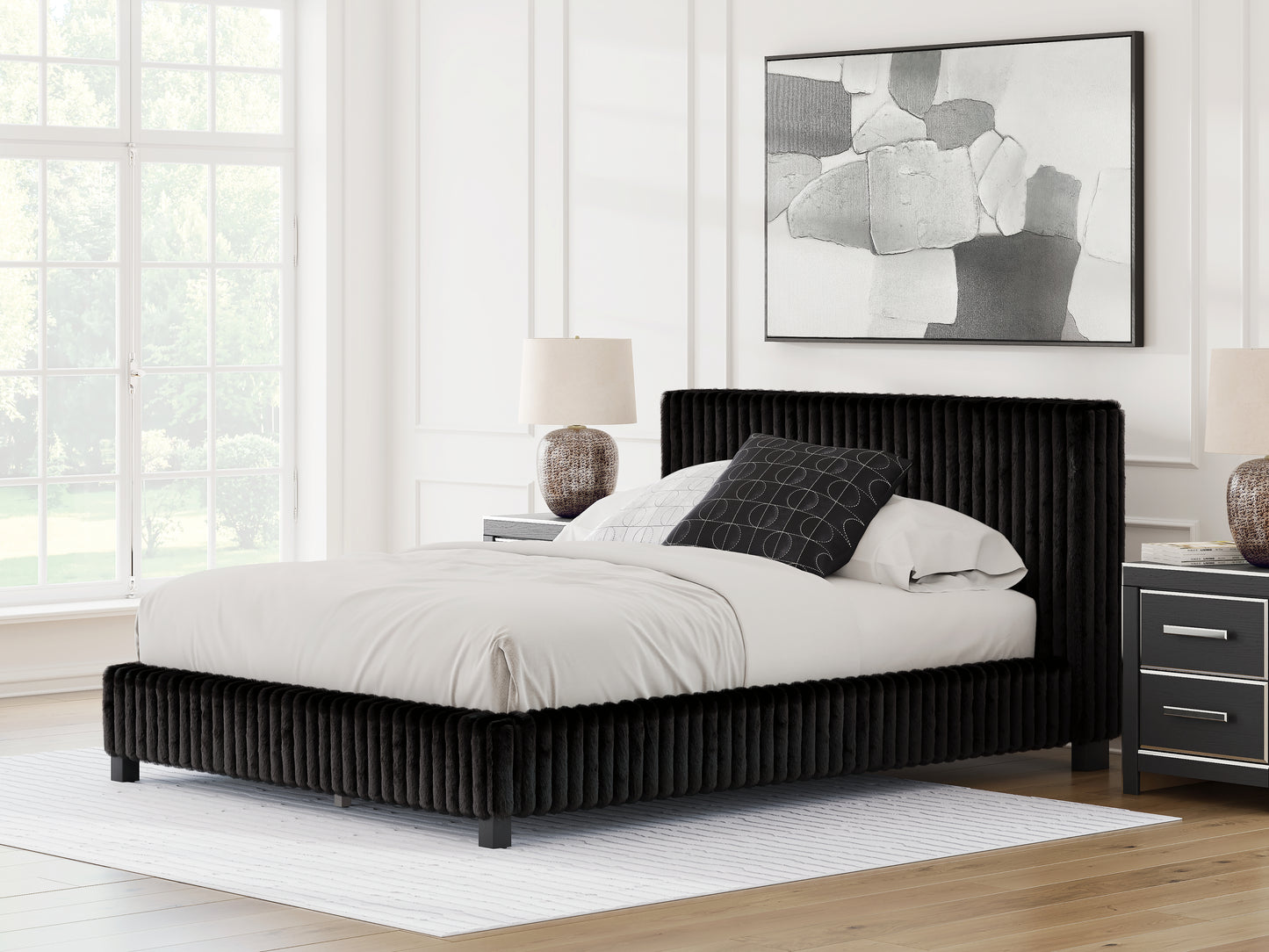Orange Furniture Outlet - Ashley Furniture - Zuraleus Bedroom - Queen Upholstered Bed / Black - PCB3380B8