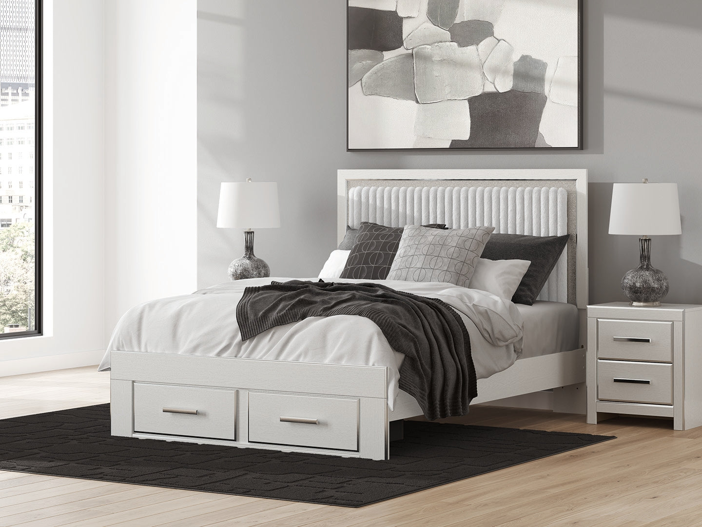 Orange Furniture Outlet - Ashley Furniture - Zuraleus Bedroom - Queen Upholstered Panel Storage Bed / White - PCB3381B4