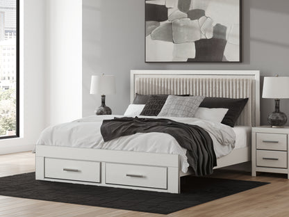 Orange Furniture Outlet - Ashley Furniture - Zuraleus Bedroom - King Upholstered Panel Storage Bed / White - PCB3381B9