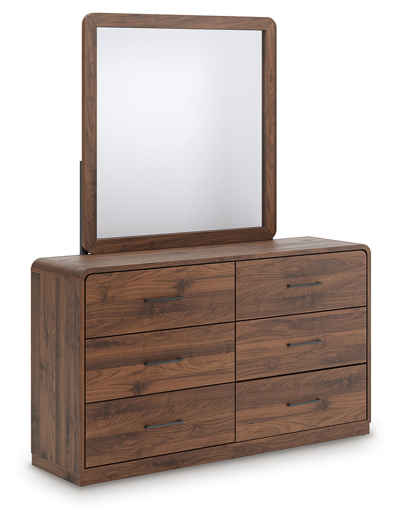 Orange Furniture Outlet - Ashley Furniture - Fortlorn Bedroom - Dresser and Mirror / Walnut Brown - PCB386B1