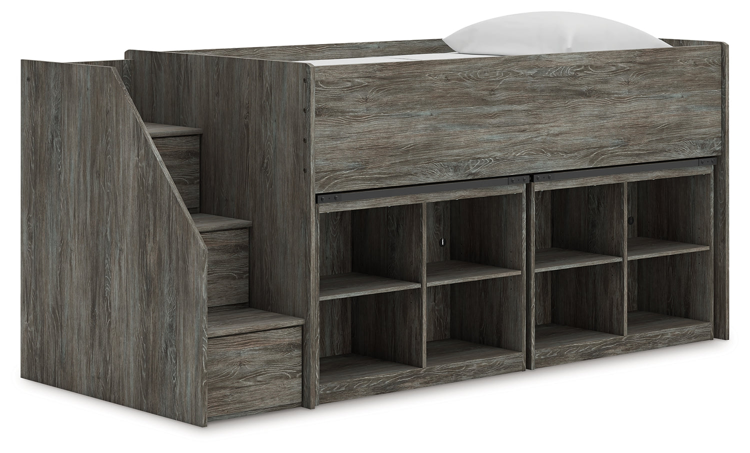 Orange Furniture Outlet - Ashley Furniture - Frandern Twin Loft Bed with Bookcase Storage - Twin Loft Bed with Bookcase Storage / Warm Gray - B4480B25
