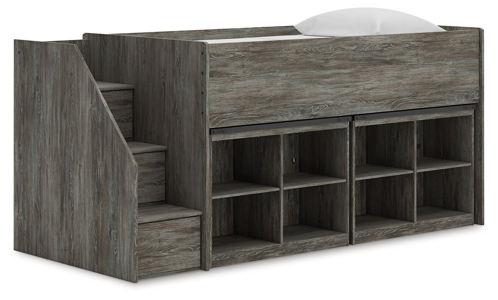 Orange Furniture Outlet - Ashley Furniture - Frandern Twin Loft Bed with Bookcase Storage - Twin Loft Bed with Bookcase Storage / Warm Gray - B4480B25