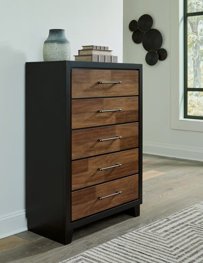 Orange Furniture Outlet - Ashley Furniture - Kraeburn Bedroom - Five Drawer Chest / Brown/Black - B496-46