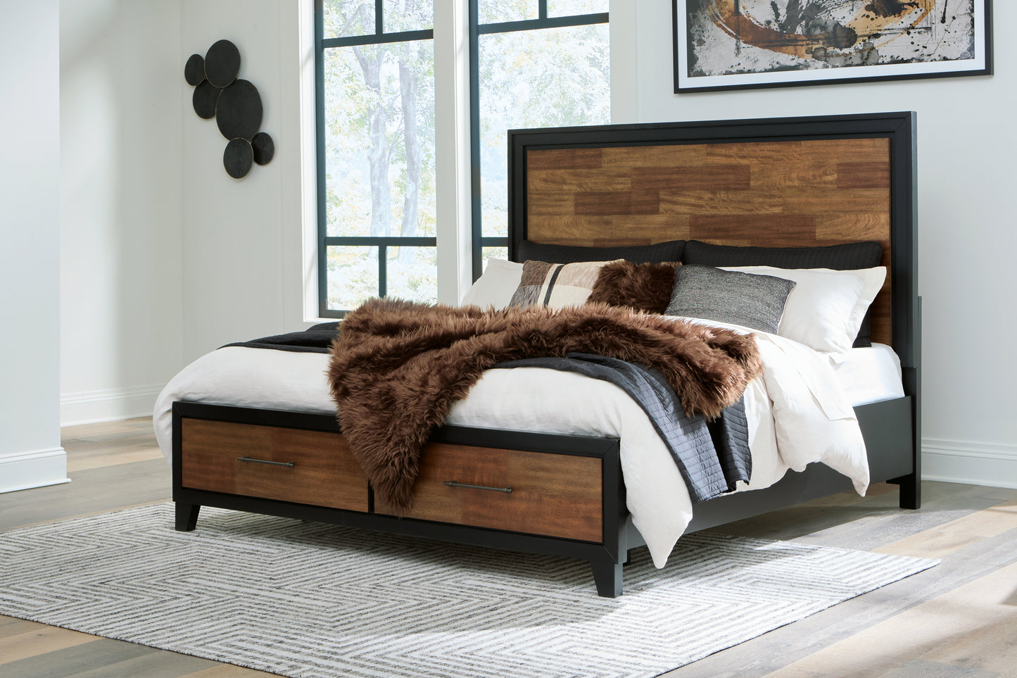Orange Furniture Outlet - Ashley Furniture - Kraeburn Bedroom - King Panel Storage Bed / Brown/Black - B496B12