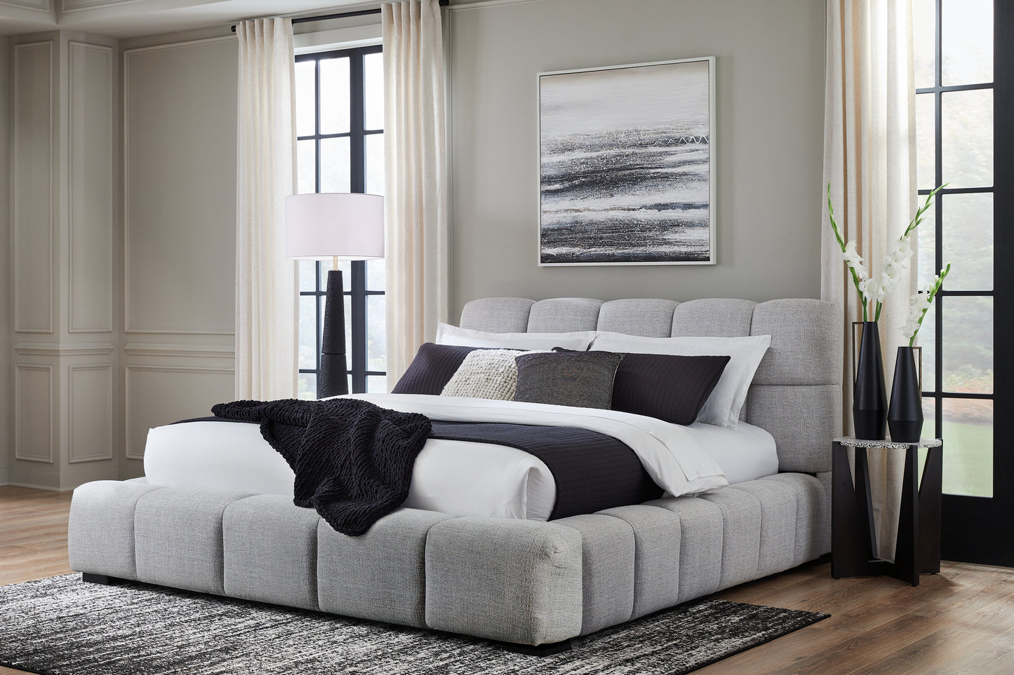 Orange Furniture Outlet - Ashley Furniture - Grendusk Bedroom - Queen Upholstered Bed / Light Gray - PCB584B1
