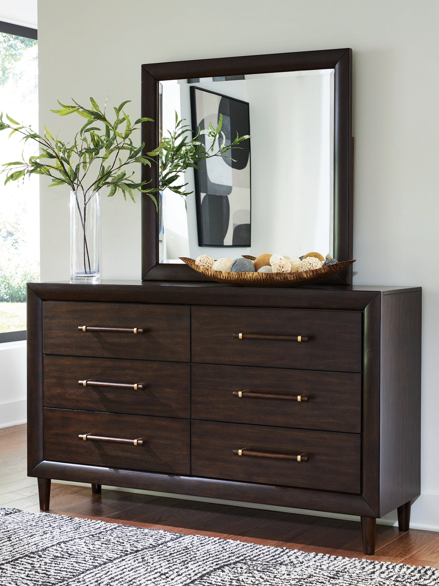 Orange Furniture Outlet - Ashley Furniture - Dantenton Bedroom - Dresser and Mirror / Merlot - B611B1