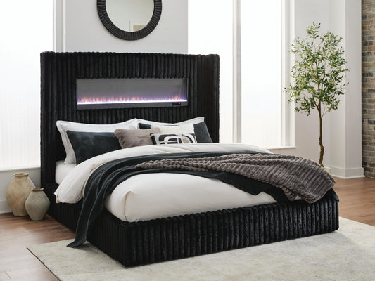 Orange Furniture Outlet - Ashley Furniture - Tayleena Bedroom - King Upholstered Bed with Fireplace and Wireless Audio - PCB620B2
