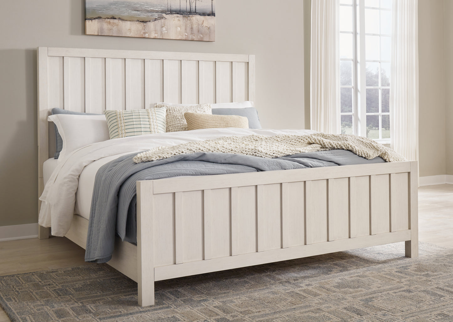 Orange Furniture Outlet - Ashley Furniture - Shaybrock Bedroom - King Panel Bed / Antique White - B683B6