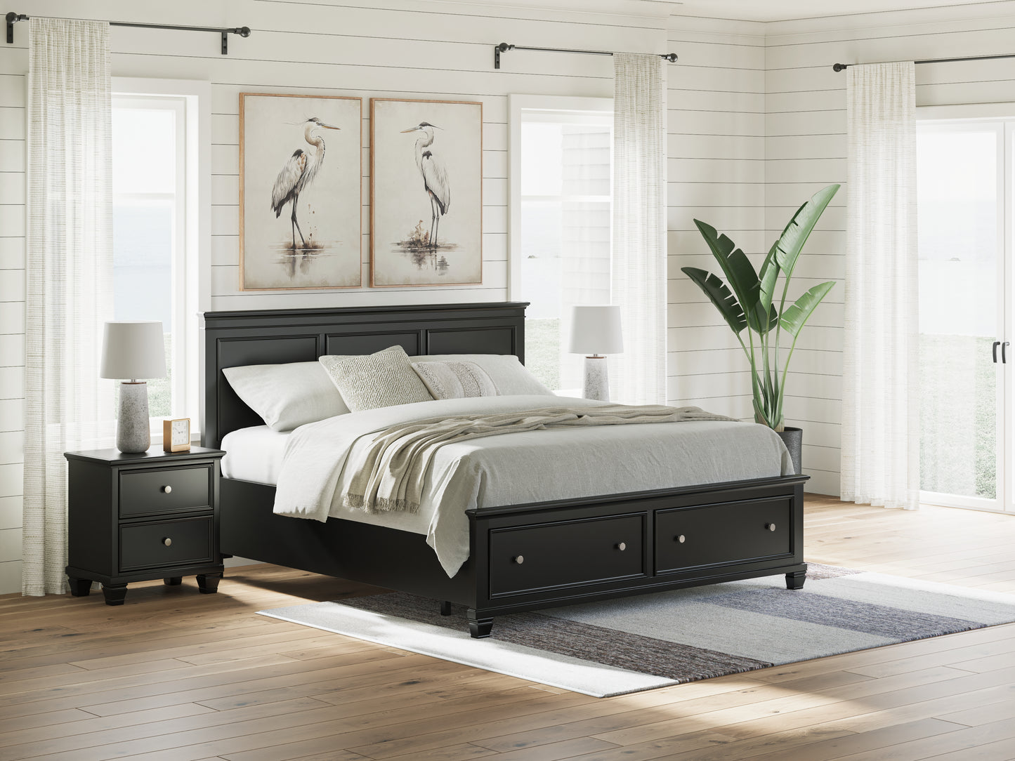 Orange Furniture Outlet - Ashley Furniture - Lanolee Bedroom - King Panel Storage Bed / Black - B687B19
