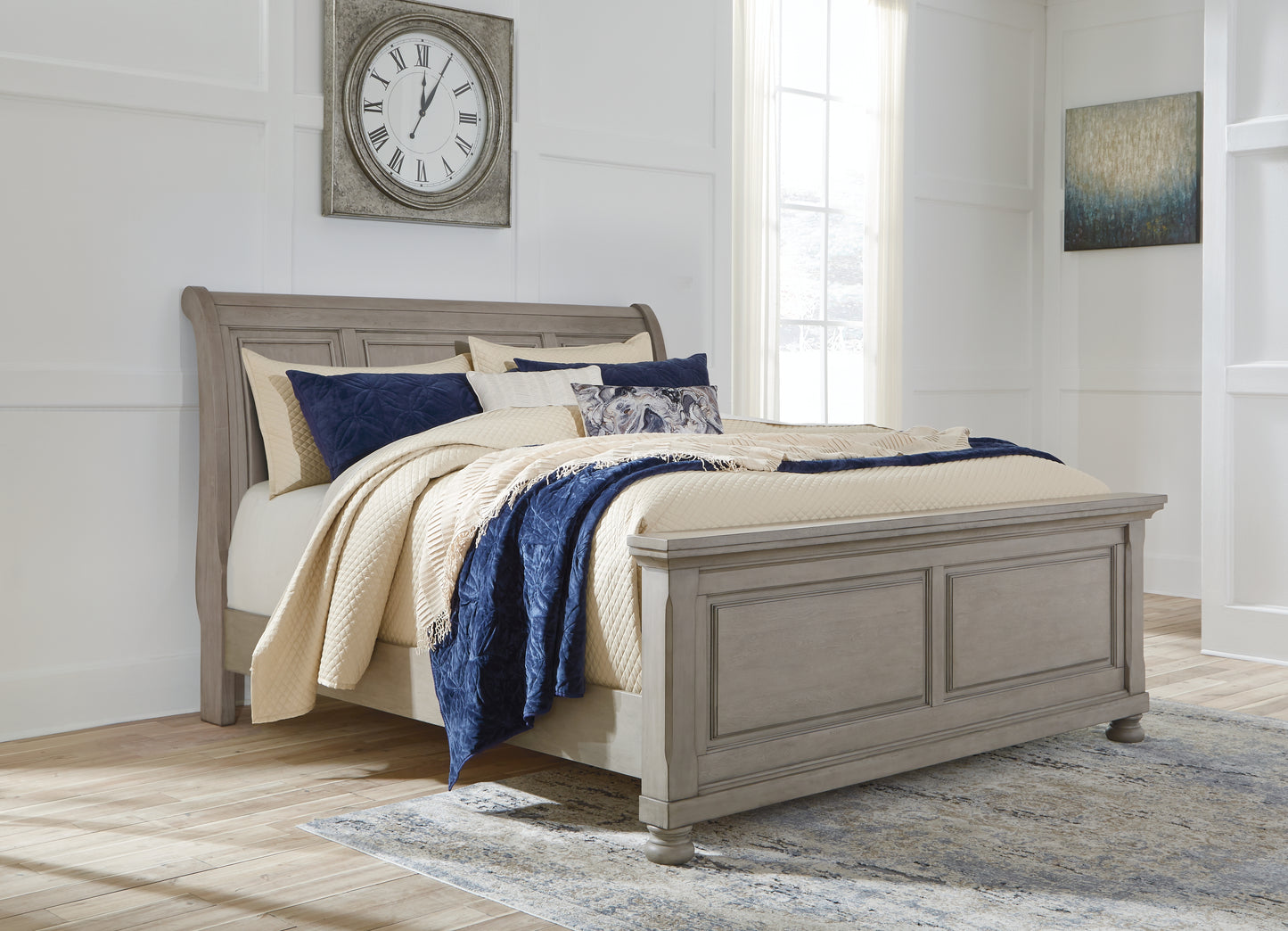 Orange Furniture Outlet - Ashley Furniture - Lettner Bedroom - Queen Sleigh Bed / Light Gray - B733B32