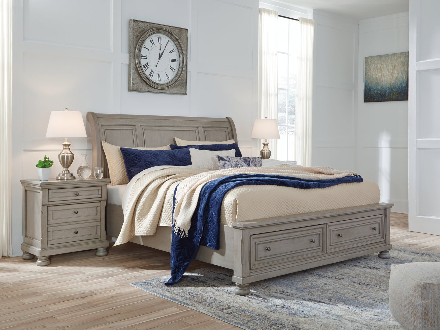 Orange Furniture Outlet - Ashley Furniture - Lettner Bedroom - Queen Sleigh Bed with 2 Storage Drawers / Light Gray - B733B3