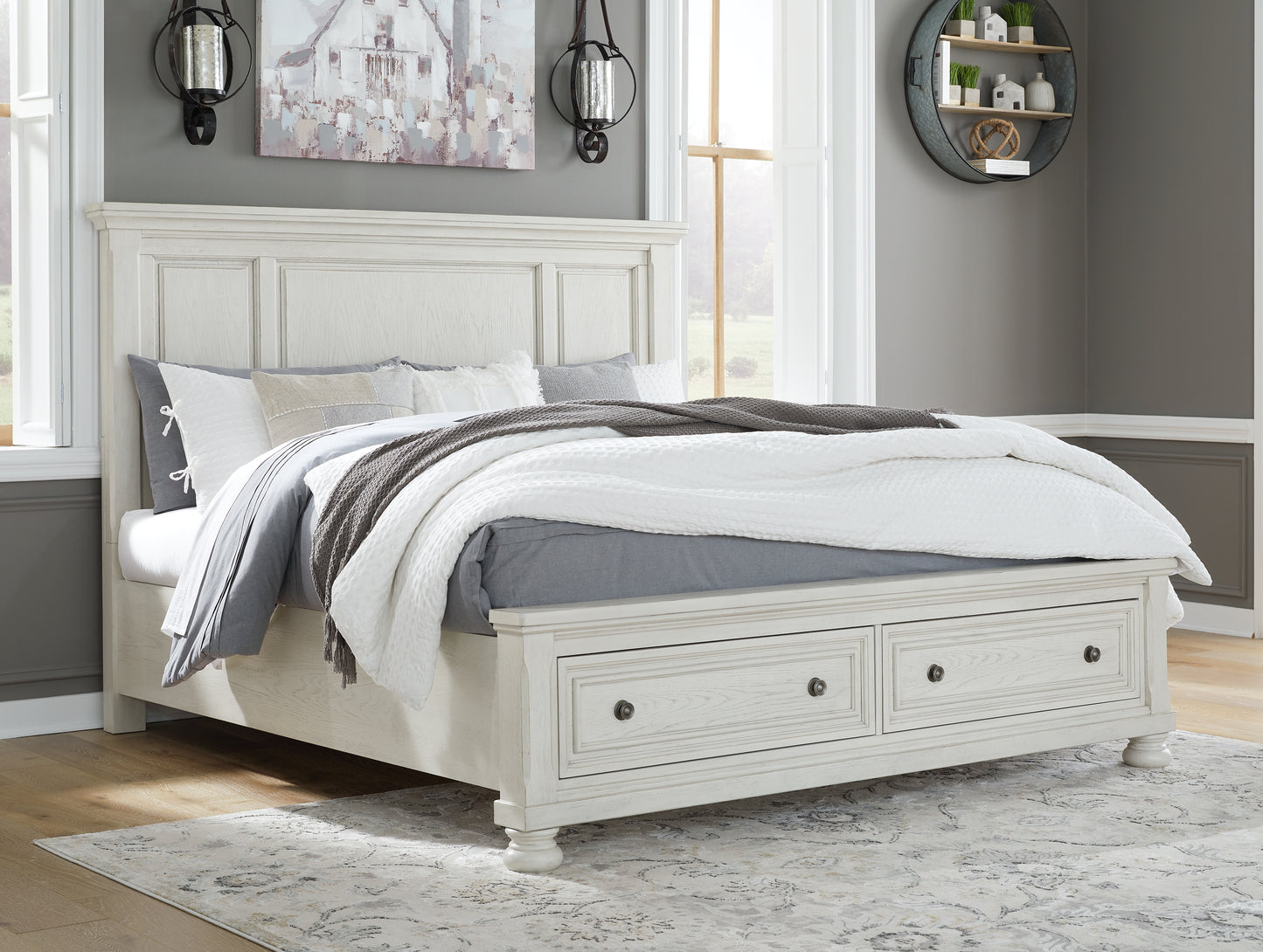 Orange Furniture Outlet - Ashley Furniture - Robbinsdale Bedroom - King Panel Storage Bed / Antique White - B742B25