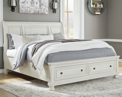 Orange Furniture Outlet - Ashley Furniture - Robbinsdale Bedroom - King Sleigh Bed with Storage / Antique White - B742B8