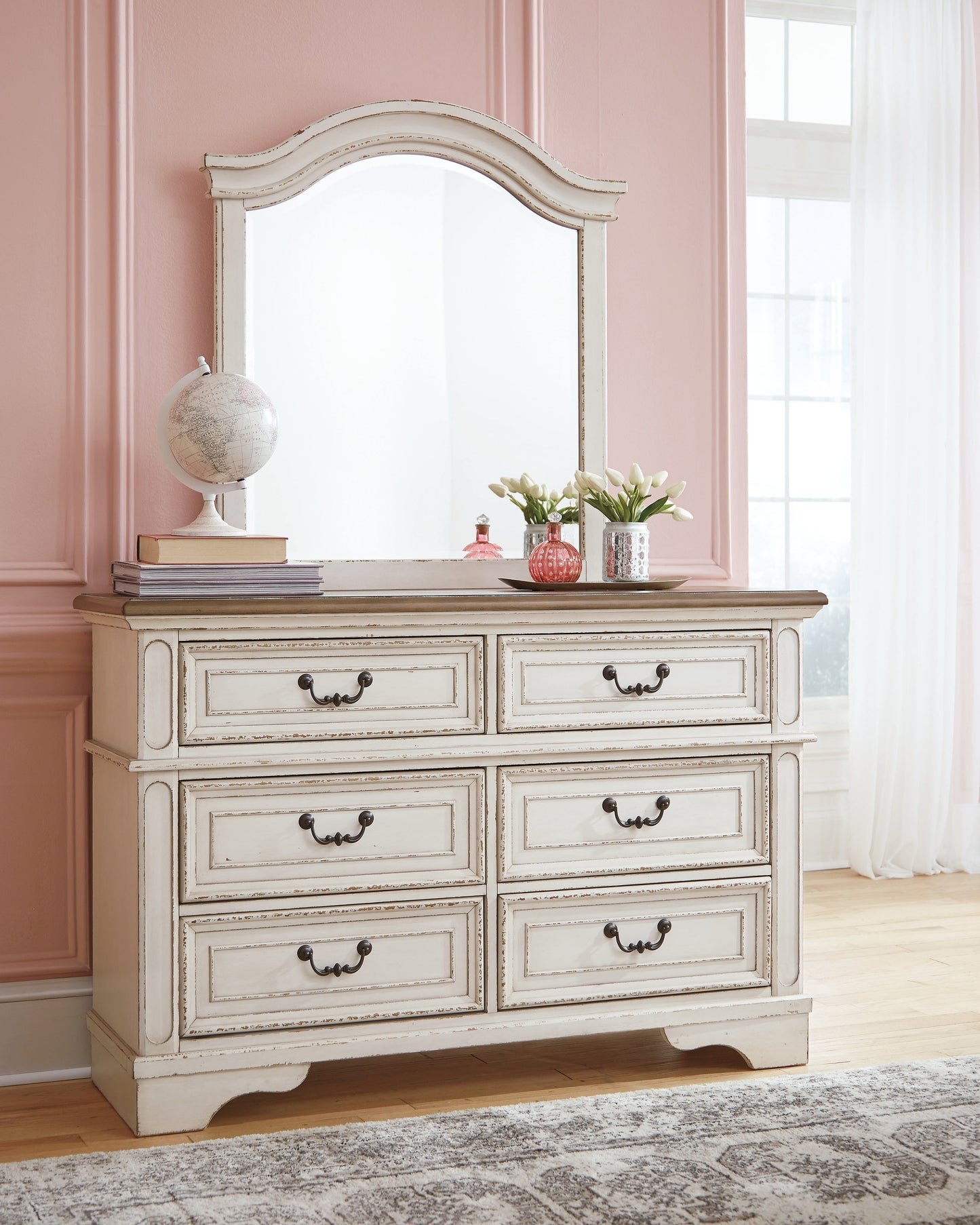 Orange Furniture Outlet - Ashley Furniture - Realyn Bedroom - Dresser and Mirror / Chipped White - B743B12