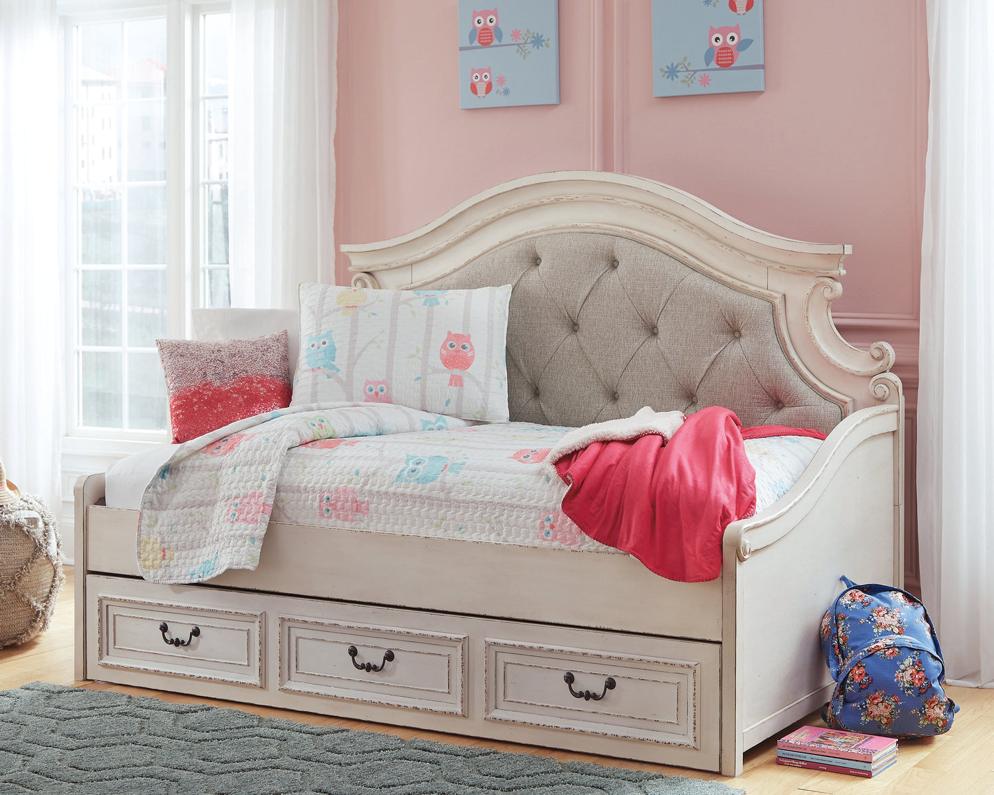 Orange Furniture Outlet - Ashley Furniture - Realyn Bedroom - Twin Day Bed with 1 Large Storage Drawer / Chipped White - B743B15