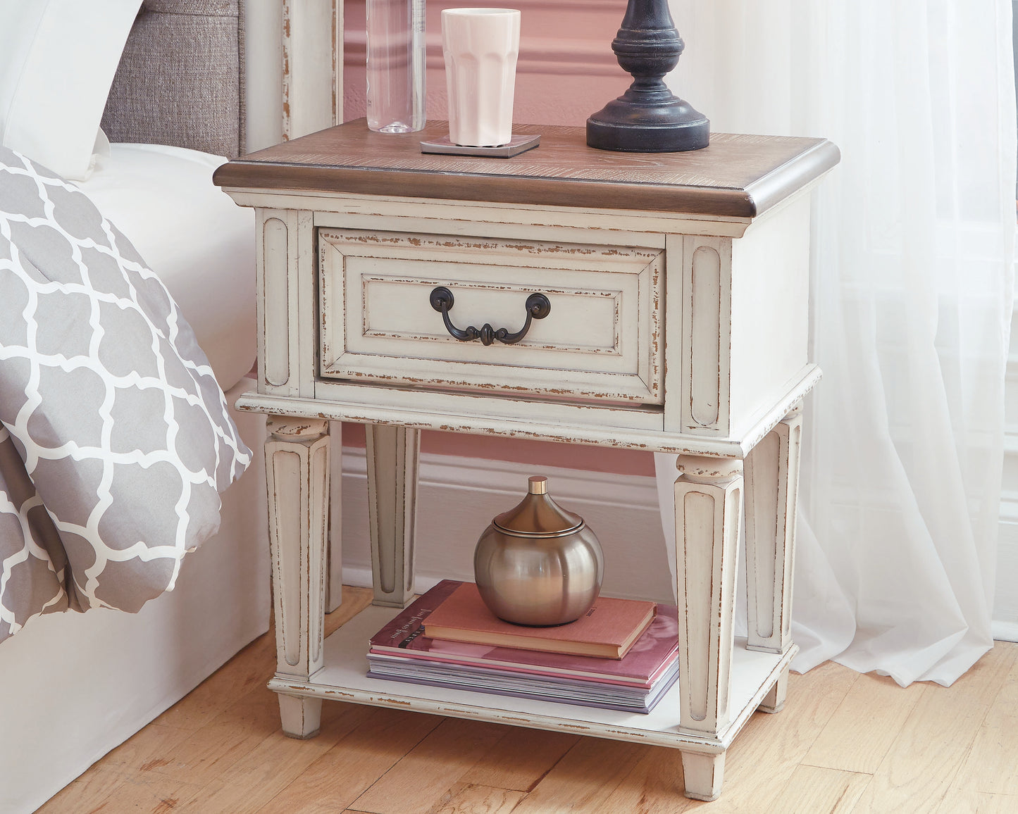 Orange Furniture Outlet - Ashley Furniture - Realyn Bedroom - One Drawer Night Stand / Chipped White - B743-91