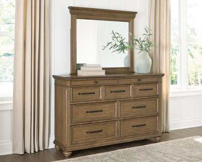 Orange Furniture Outlet - Ashley Furniture - Karallin Bedroom - Dresser and Mirror / Medium Brown - PCB782B1